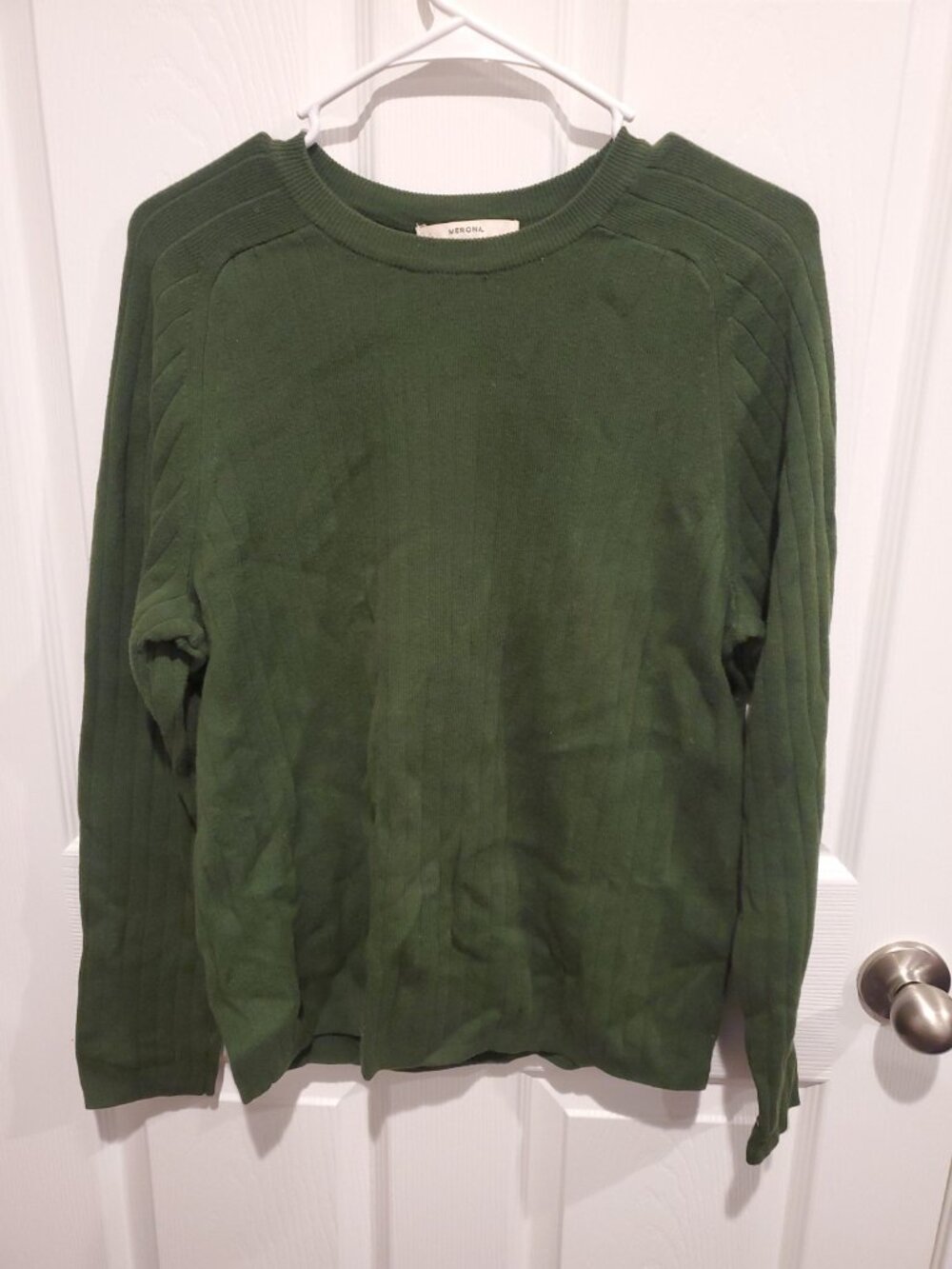 Merona Sweater Women Large Green Ribbed Round Neck Crew